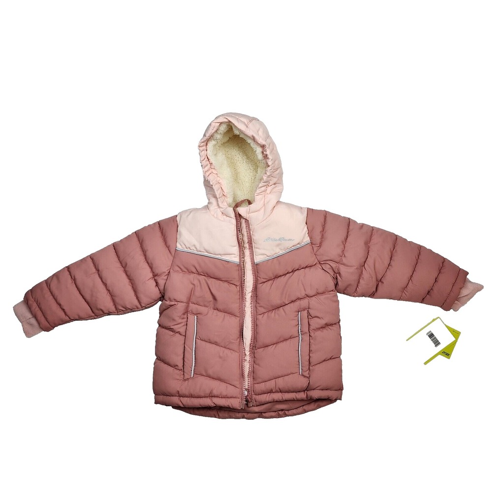 Eddie Bauer Jacket Girls 2T Pink Puffer Fleece Full Zip Hoodie Toddler Kids NWT